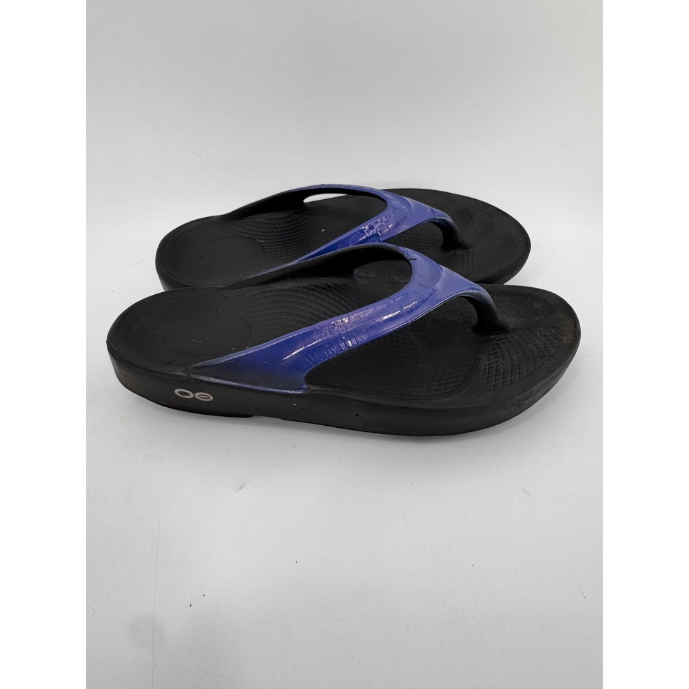 Oofos OOlala Flip Flop Women 6 Black Blue Recovery Sandal Thong
